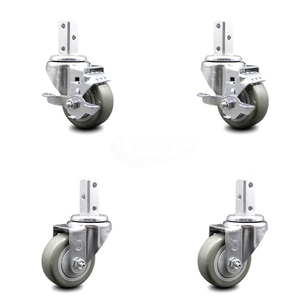 Service Caster 3.5 Inch Gray Polyurethane Wheel Swivel 3/4 Inch Square Stem Caster Brake, 2PK SCC-SQ20S3514-PPUB-GRY-TLB-34-2-S-2 - main